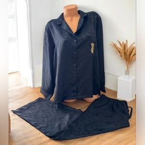 Victoria’s Secret Jacquard Luxury Pajama Satin Lounge Set Black Large